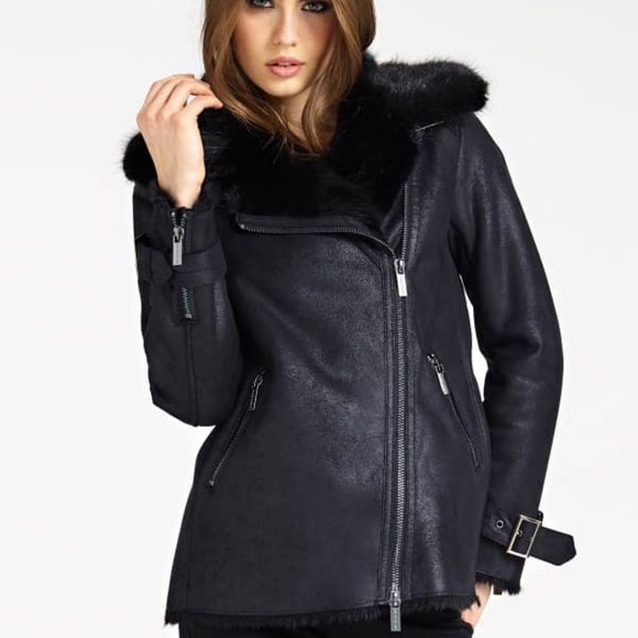 New GUESS BY MARCIANO Aby Shearling Moto Jacket